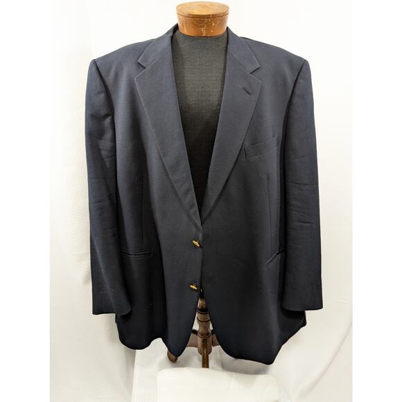 AUSTIN REED! DEEPEST NAVY BLUE WOOL, GOLD BUTTON SPORT COAT, CLUB JACKET! SZ 54R - Picture 3 of 9
